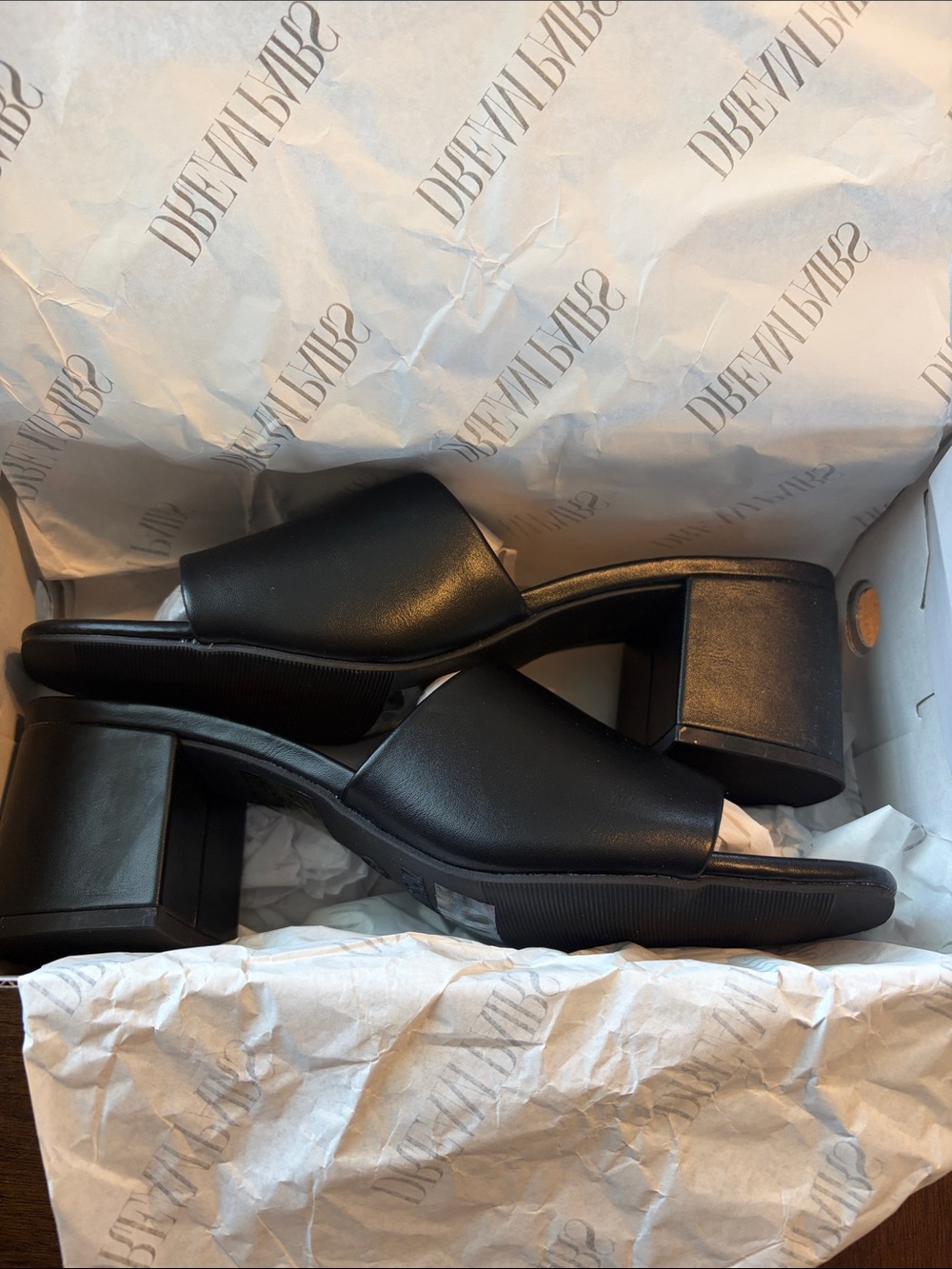 Dream Pairs Black Leather Block Heel Slide Mules